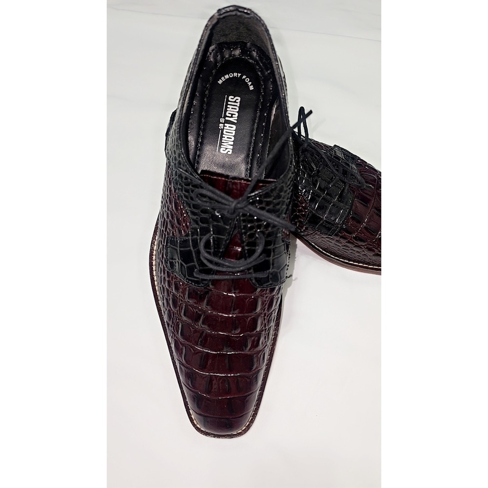 Stacy Adams Men Burgundy Black Crocodile Print Leather Oxford Dress Shoes 9M - Picture 1 of 6